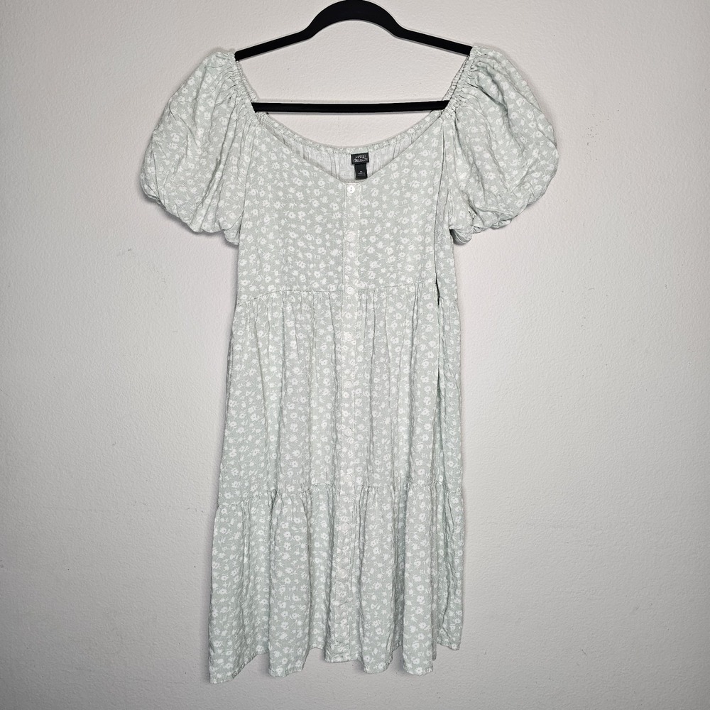 Milkmaid Womens XL Green Floral Button Front Dress Peasant Cottagecore Soft Girl